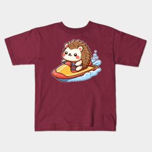 cute hedgehog jetskiing Kids T-Shirt